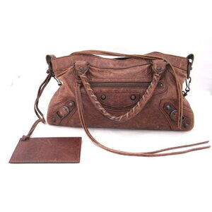 Balenciaga The First Shoulder Handbag Leather Brown